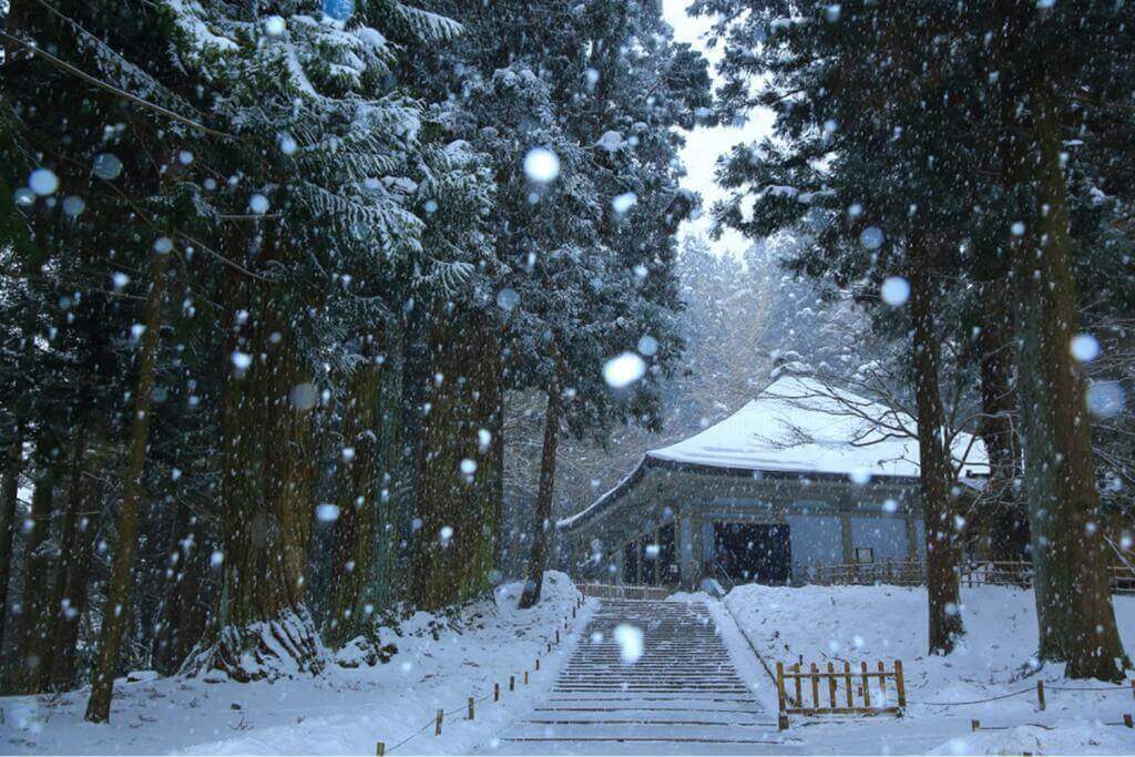 Chusonji Temple in winter = Shutterstock