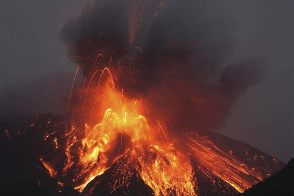Molten lava erupts from Sakurajima Kagoshima Japan = Shutterstock