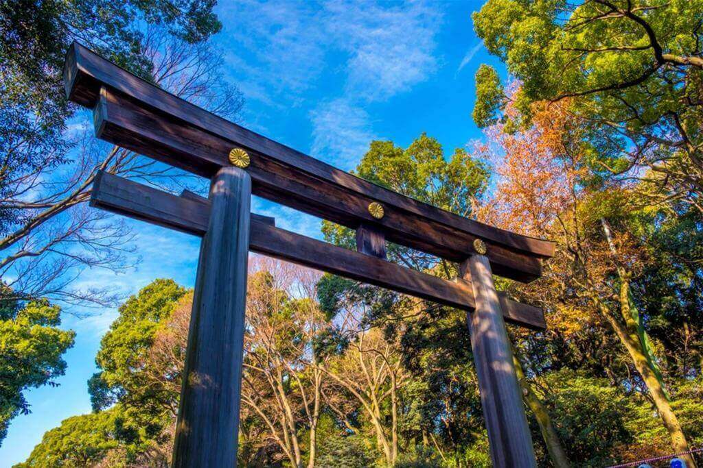 Torii gate at Meiji Jingu Shrine, Harajuku, Tokyo = Shutterstock
