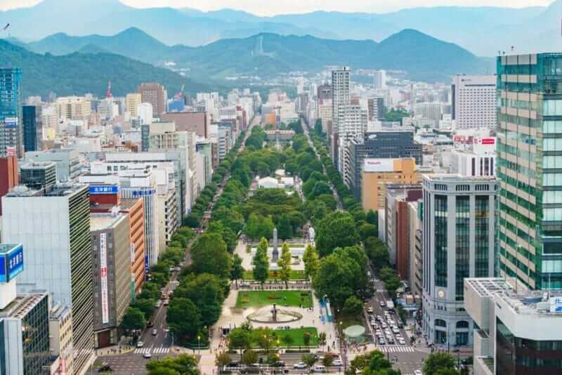 Looking out at Odori park from Sapporo TV tower in Sapporo, Hokkaido, Japan = shutterstock