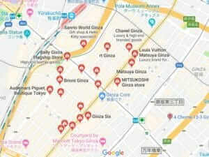Map of Luxury Brand Shop in Ginza