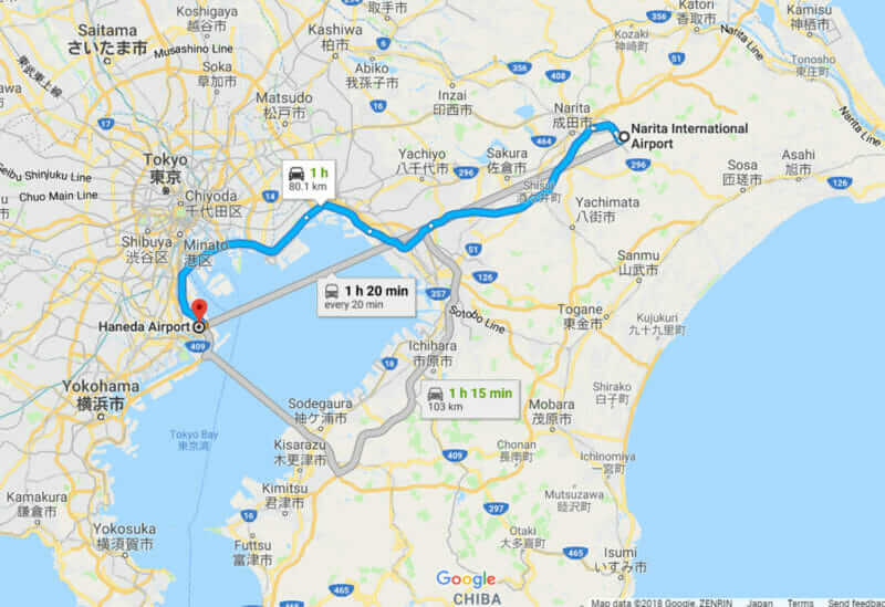 Haneda airport is much closer to Tokyo center than Narita airport