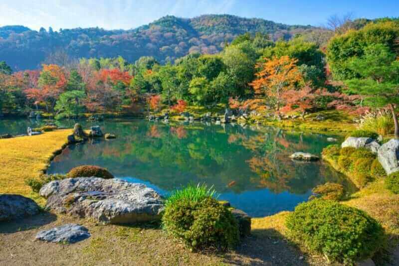 Sogen Pond Garden in Tenryuji Temple.Tenryuji Temple located in Kyoto's Arashiyama district.Tenryuji Temple is Zen temple = shutterstock