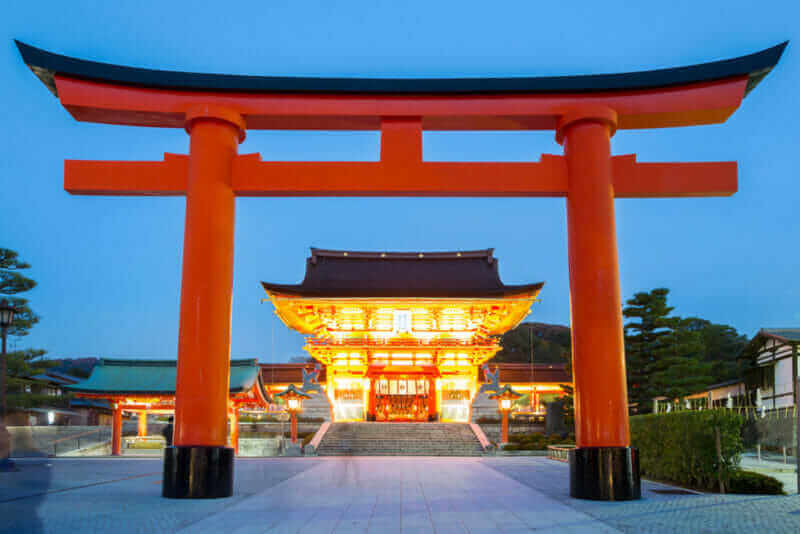 Fushimi Inari Shrine at dusk Kyoto Japan = shutterstock