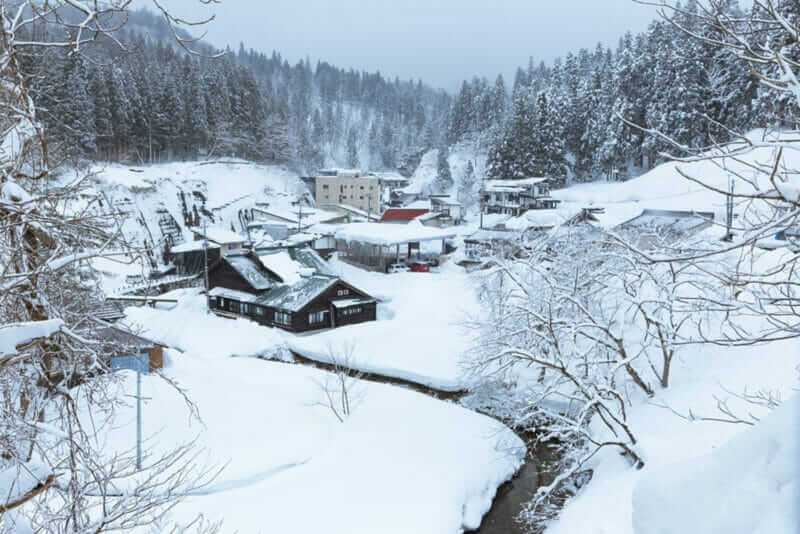Ginzan Onsen: Japanese famous hot spring town in winter, Yamagata, Japan = shutterstock