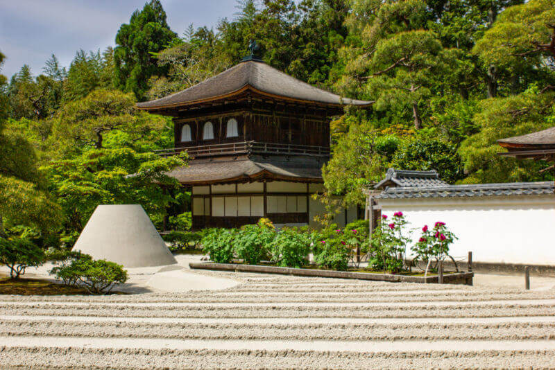 Ginkakuji, or Silver Pavilion with view on the Zen garden from Kyoto Japan = shutterstock
