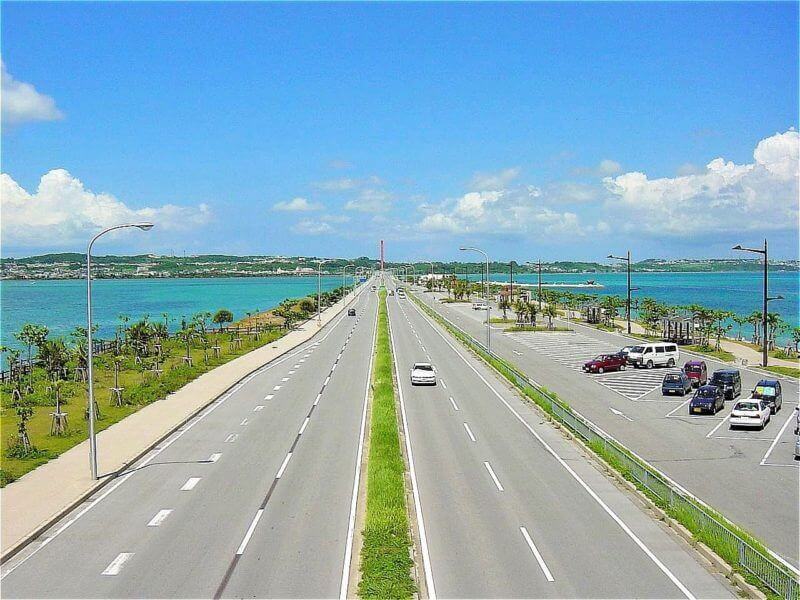 Kaichu-doro Causeway continues 5 kilometers towards the ocean, Okinawa, Japan