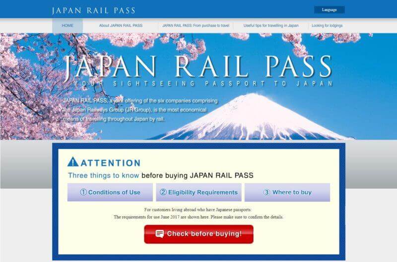 Official website of "Japan Rail Pass". Click it and it will be displayed on a separate page