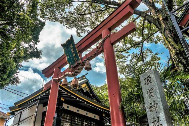 Suga Shrine Where Kimi No Na Wa (Your Names Anime Movie) Takes Places, Japanese Red Torii, Tokyo, Japan = shutterstock