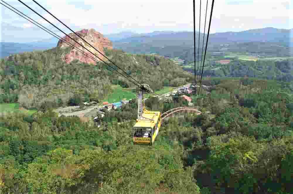 September 26 2016 :The panoramic view through a Window of Usuzan Gondola and ropeway, Hokkaido, Japan = Shutterstock