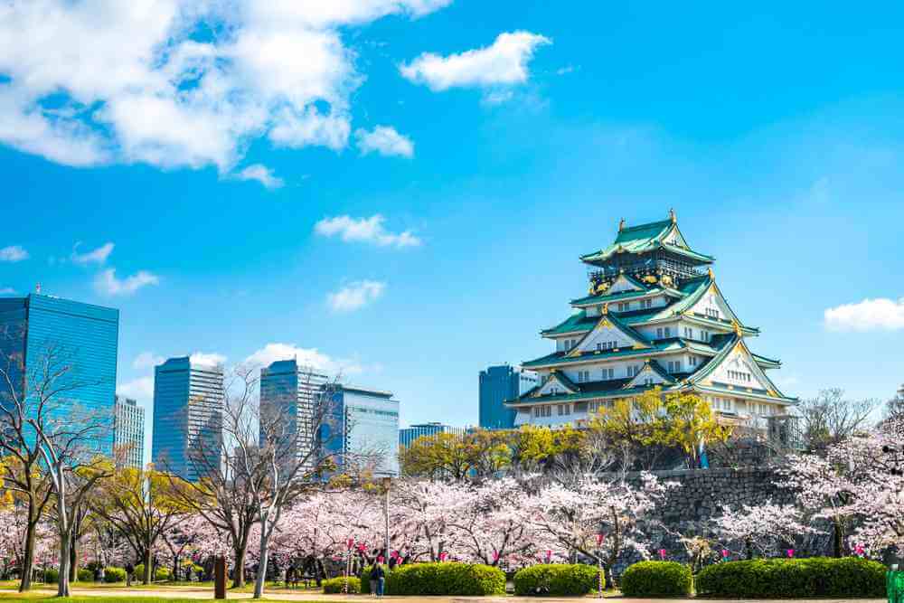 April 8, 2019: Osaka Castle in Osaka, Japan. The castle is one of Japan's most famous landmarks = Shutterstock