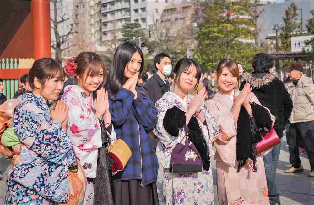 January 25, 2015. girls in japanese typical dress, Asakusa, Tokyo = Shutterstock