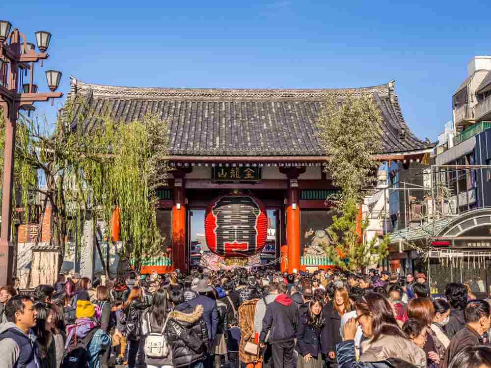 JAN 3, 2016: Crowd of Hatsumode at Asakusa in Tokyo, Hatsumode is the first Shinto shrine or Buddhist temple visit of the Japanese New Year, Tokyo = Shutterstock