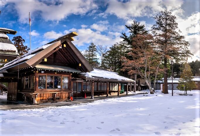 29 Nov 2015: Hokkaido Shrine in Sapporo. In late November, it sometimes snows like this. However, there is not much snow accumulation = Shutterstock
