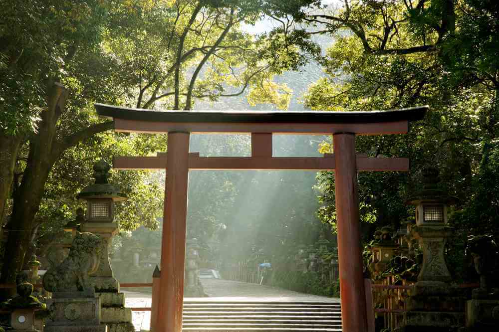 The second torii in Kasuga Taisha in early morning, Nara, Japan = Adobe Stock