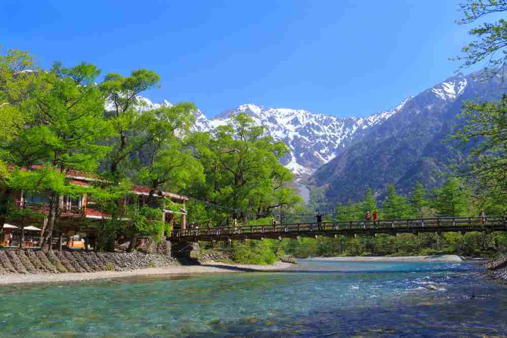 Hotaka mountains and Kappa bridge in Kamikochi, Nagano, Japan = Shutterstock